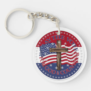 2020 Pray The Vote For God And Country Cross Flag Keychain