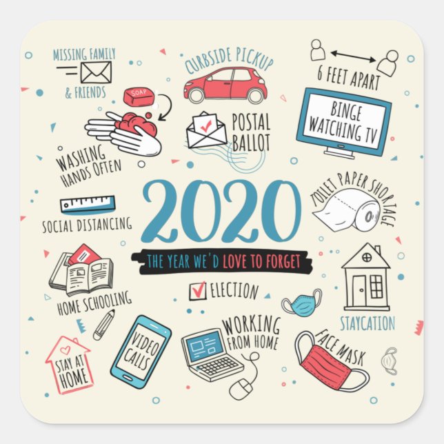 2020 Quarantine Activity List Commemorative Square Sticker (Front)