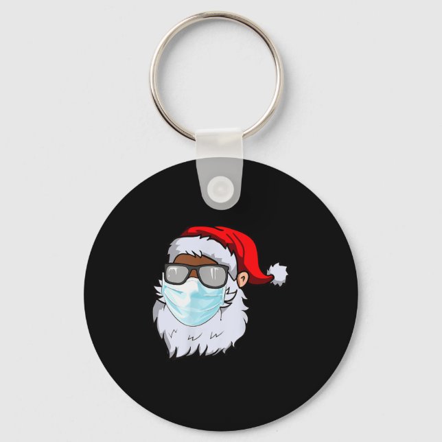 2020 Santa With Face Mask Black African American C Keychain (Front)