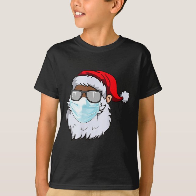 2020 Santa With Face Mask Black African American C T-Shirt (Front)