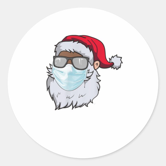 2020 Santa With Face Mask Black African Classic Round Sticker (Front)