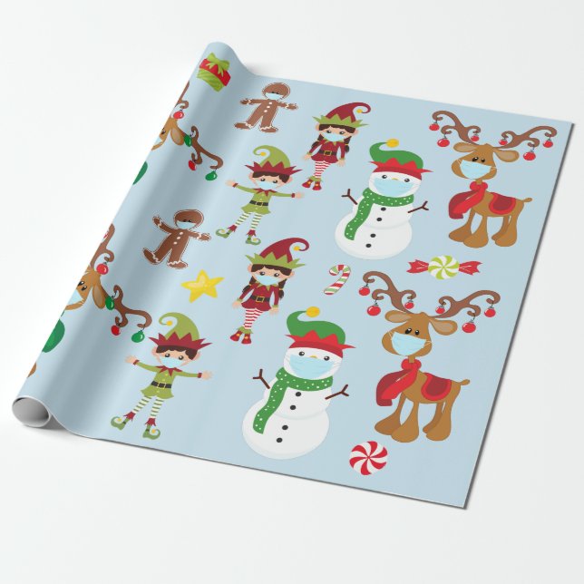 2020 Stay Safe Cute Christmas Face Mask Wrapping Paper (Unrolled)