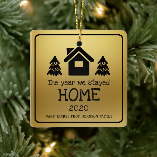 2020 The Year We Stayed Home Photo Faux Gold Ceramic Ornament (Tree)