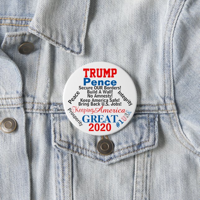 2020 Trump Pence US Election 3 Inch Round Button (In Situ)