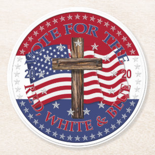 2020 Vote For The Red, White and Blue Cross Flag Round Paper Coaster