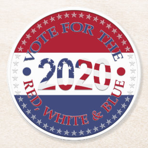 2020 Vote For The Red, White and Blue Round Paper Coaster