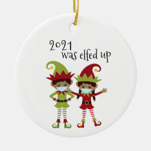 2020 Was Elfed Up Covid Face mask Ethnic Elf Ceramic Ornament