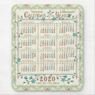 2020 Year Calendar Victorian Art Nouveau   Custom Mouse Pad