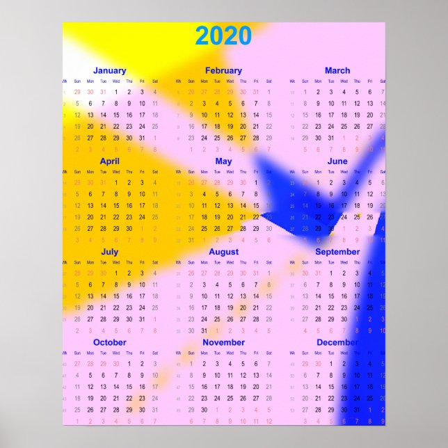 2020 Year calender for home and office. Poster (Front)