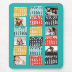 2020 Year Monthly Calendar Modern Photo Collage Mouse Pad