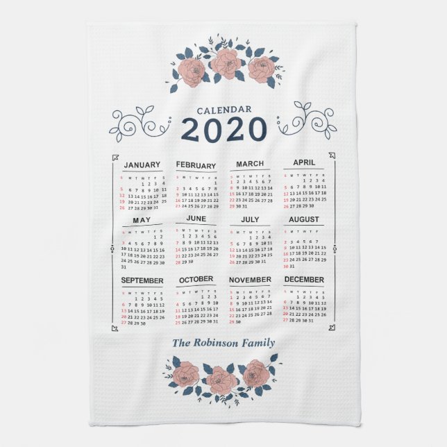 2020 Year Monthly Calendar Personalize Custom Kitchen Towel (Vertical)
