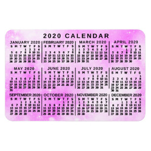 2020 Year Monthly Calendar Pink Watercolor Stars Magnet