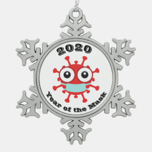 2020 Year of the Mask Snowflake Pewter Christmas Ornament