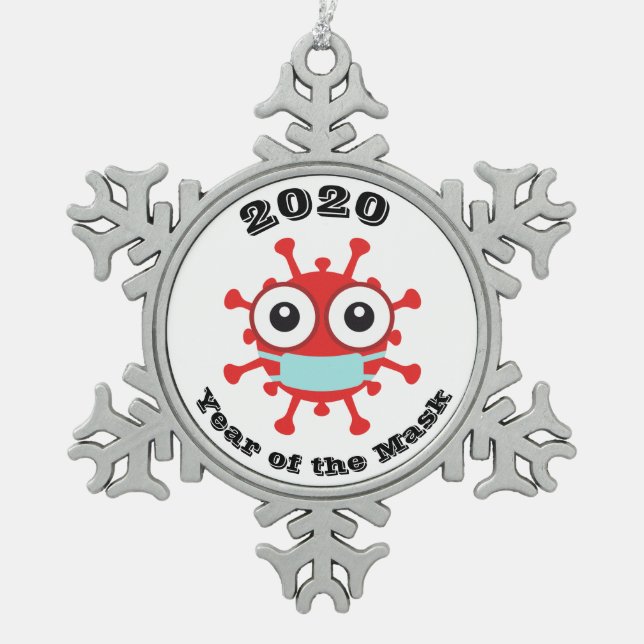 2020 Year of the Mask Snowflake Pewter Christmas Ornament (Front)