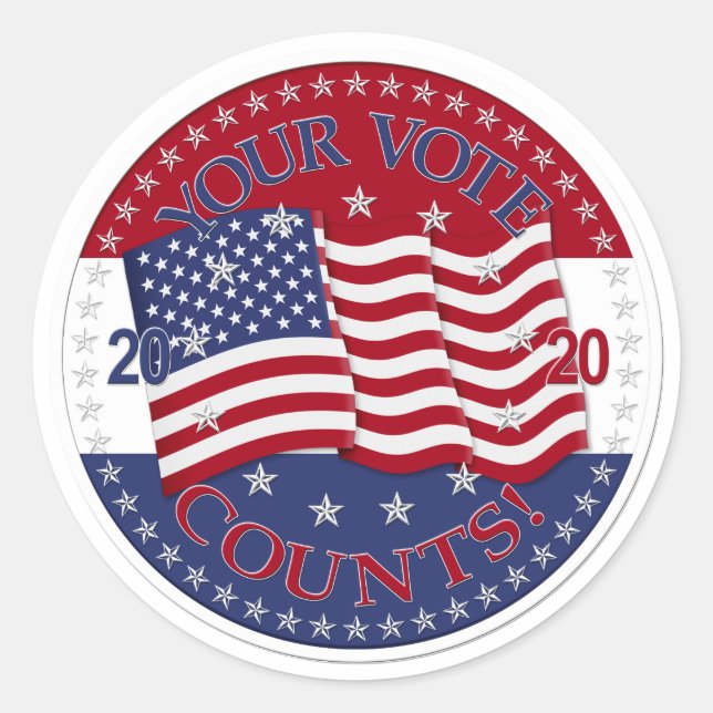2020 Your Vote Counts American Flag Classic Round Sticker (Front)