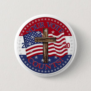 2020 Your Vote Counts Cross And American Flag 2 Inch Round Button