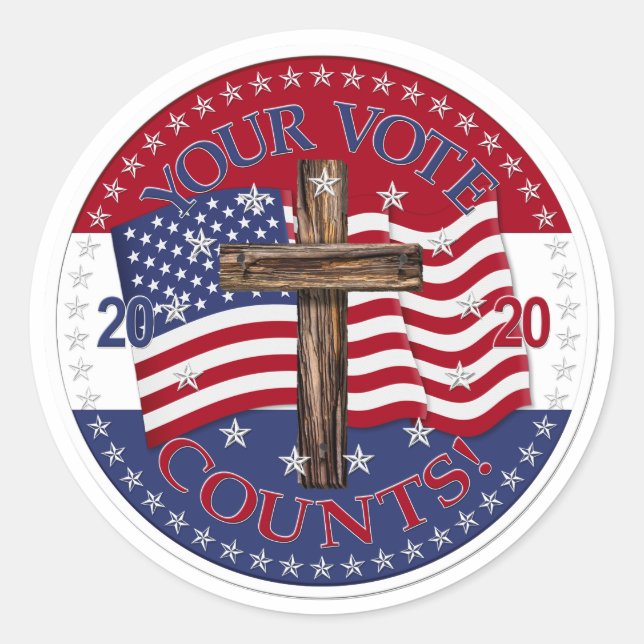 2020 Your Vote Counts Cross And American Flag Classic Round Sticker (Front)