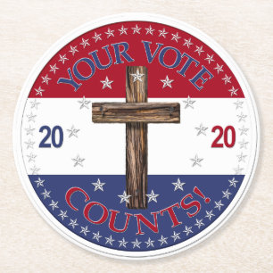 2020 Your Vote Counts Cross Round Paper Coaster