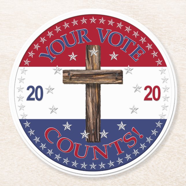 2020 Your Vote Counts Cross Round Paper Coaster (Front)