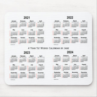 2021-2024 White 4 Year 52 Weeks Calendar by Janz Mouse Pad