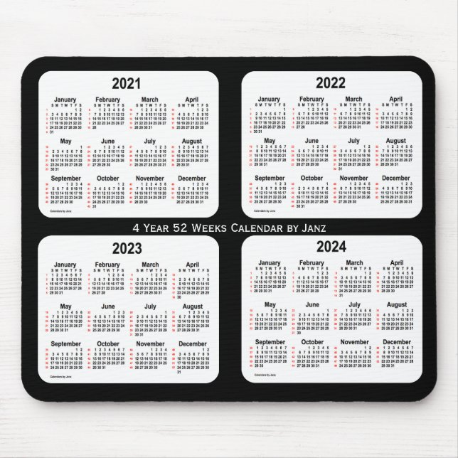 2021-2024 White Neon 52 Weeks Calendar by Janz Mouse Pad (Front)