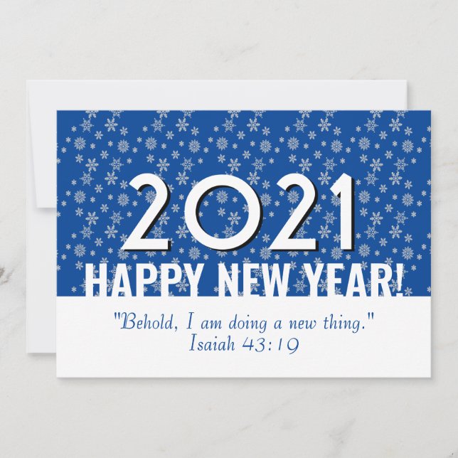 2021 | Bible Verse | Blue | Snowflakes | NEW YEAR Holiday Card (Front)