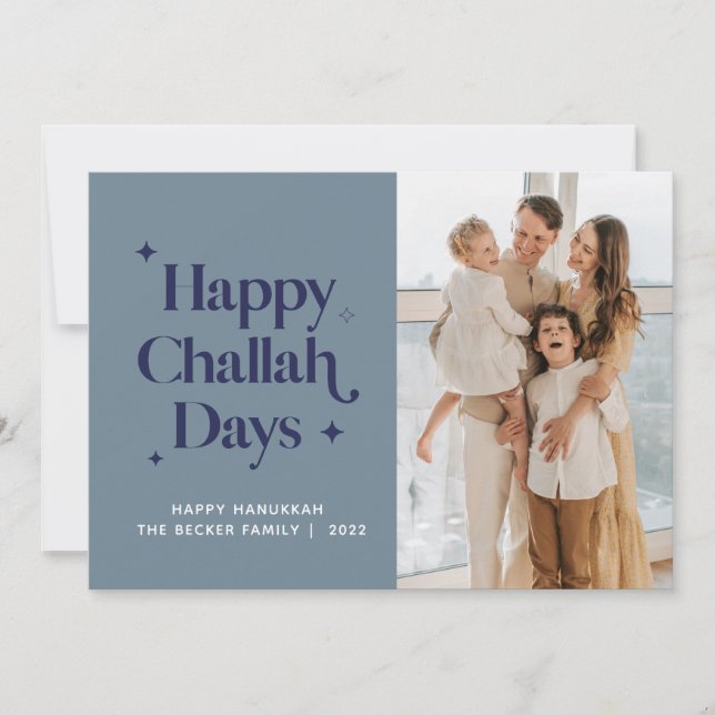 2021 Blue Happy Challah Days Hanukkah Custom Photo Holiday Card (Front)