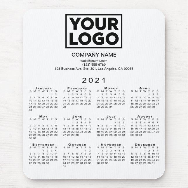 2021 Calendar Company Logo and Text on White Mouse Pad (Front)