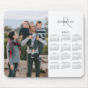 2021 Calendar Custom Photo Monogram Name on White Mouse Pad
