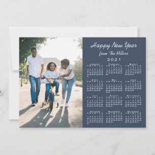 2021 Calendar Modern Navy 2 Photo Happy New Year Holiday Card