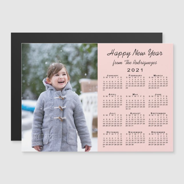 2021 Calendar Modern Photo Coral Happy New Year (Front/Back)