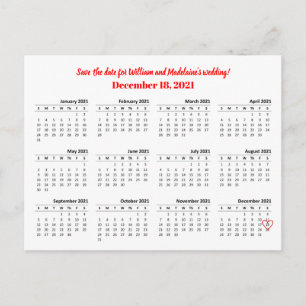 2021 Calendar Save the Date Heart Announcement Postcard