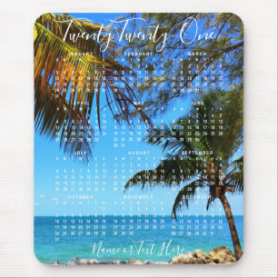 2021 Calendar Tropical Beach or Your Photo Script Mouse Pad