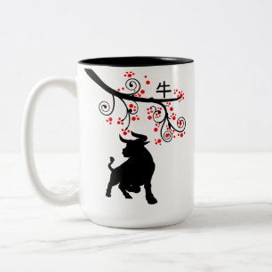 2021 Chinese New Year Ox and Red Blossoms Two-Tone Coffee Mug