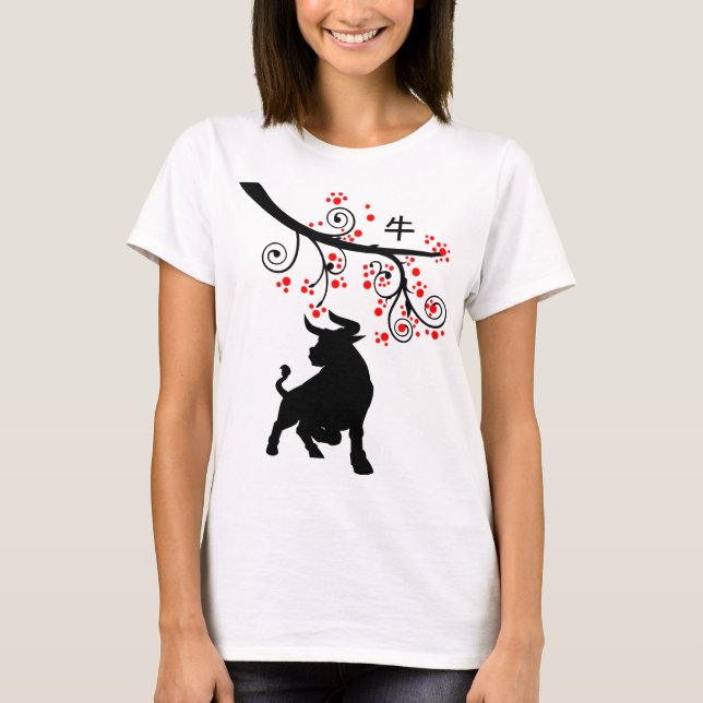 2021 Chinese New Year Ox with Flowering Tree T-Shirt (Front)