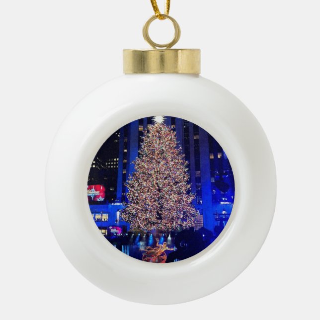 2021 Christmas Tree Rockefeller Centre Ceramic Ball Christmas Ornament (Front)