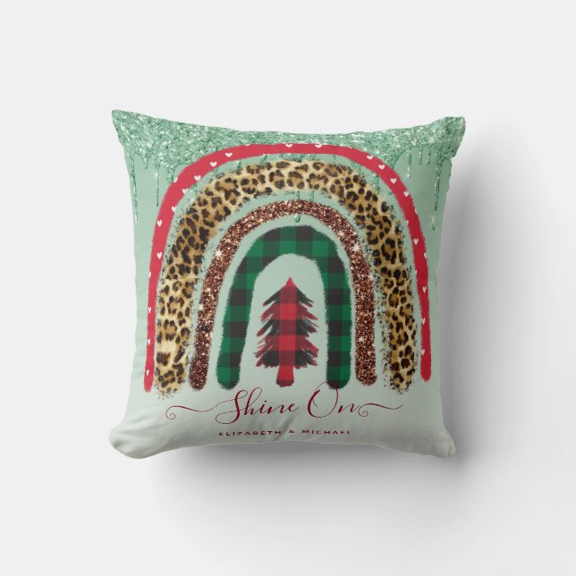 2021 Custom Christmas Rainbow Gold Glitter Glam Throw Pillow (Front)