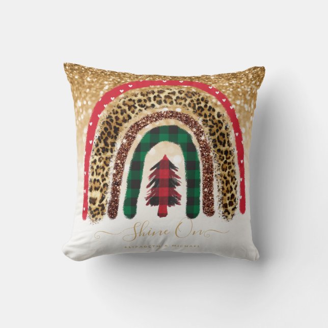 2021 Custom Christmas Rainbow Gold Glitter Glam Throw Pillow (Front)