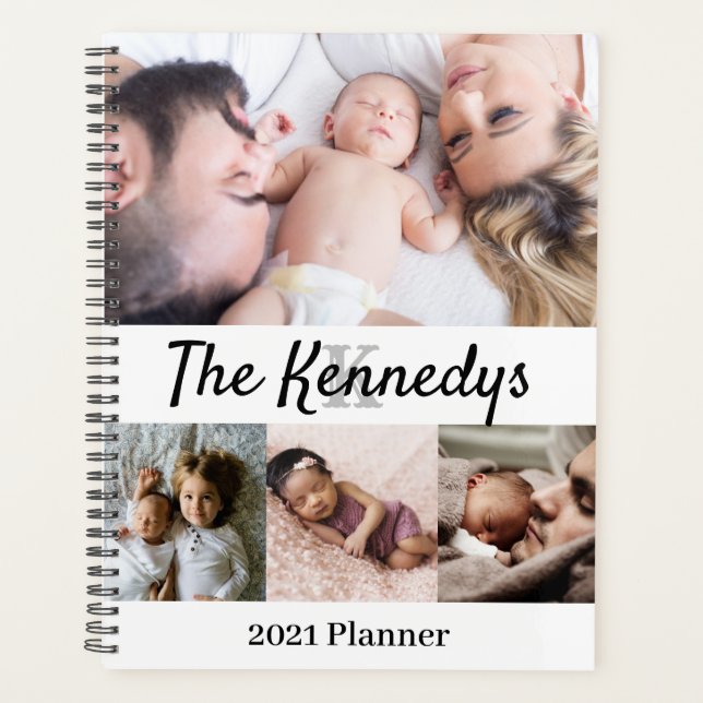 2021 Custom Family Photo Collage, Name & Monogram Planner (Front)