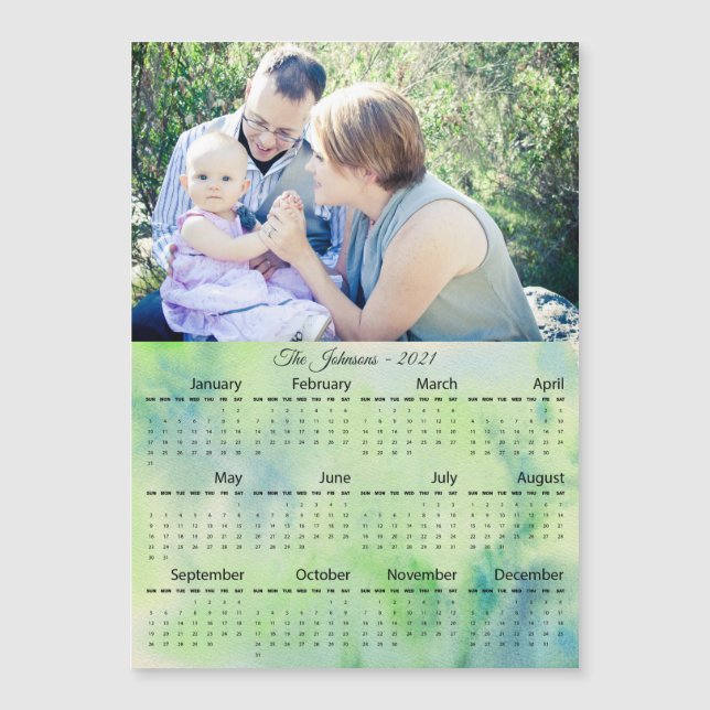 2021 Custom Family Photo Green Magnetic Calendar (Front)