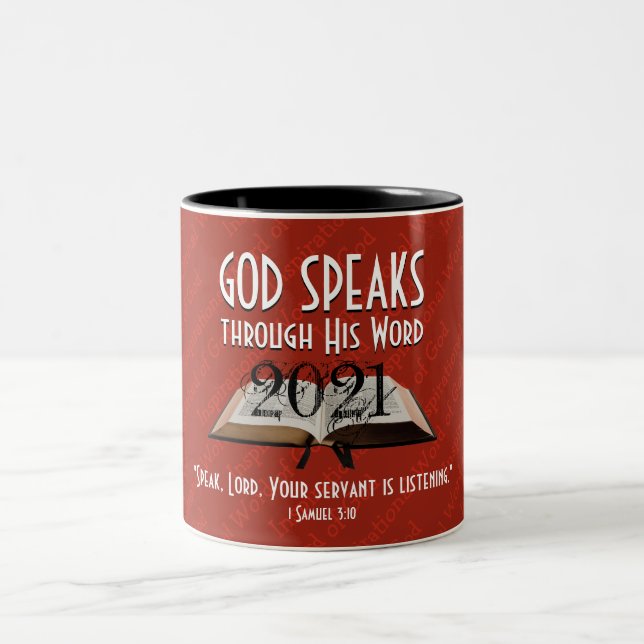 2021 | Custom Red | GOD SPEAKS | Christian Two-Tone Coffee Mug (Center)