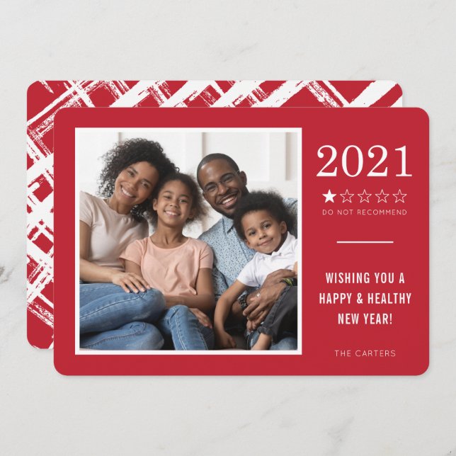 2021 DO NOT RECOMMEND funny 1 star rating red Holiday Card (Front/Back)