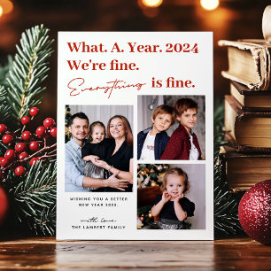 2021 Everything is Fine Funny New Year 3 Photo Holiday Card