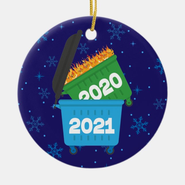 2021 Funny Dumpster Fire Keepsake Christmas Ceramic Ornament (Front)