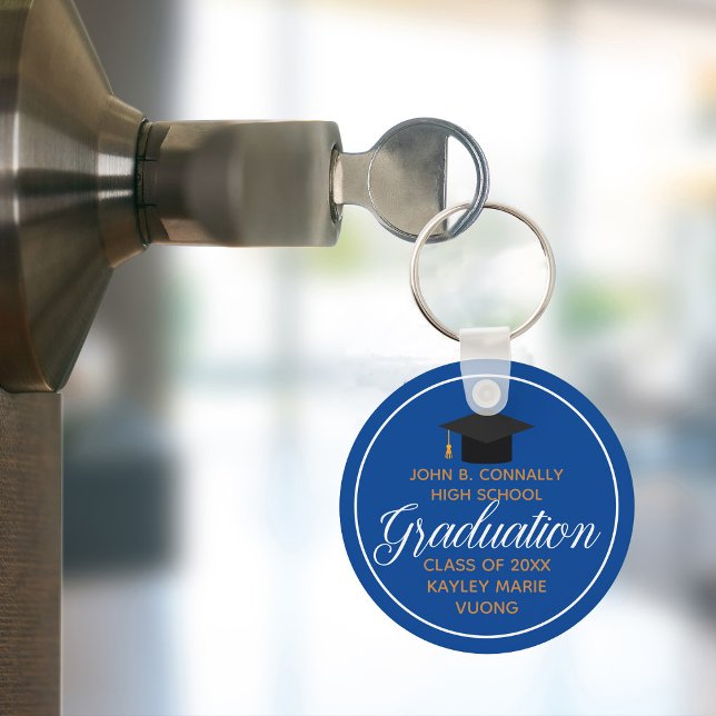 2021 Graduation Blue Gold Custom School Monogram Keychain (Creator Uploaded)