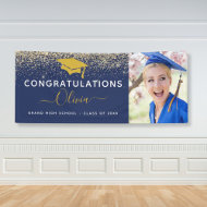 2021 Graduation Glitter Navy Blue Gold Banner