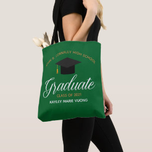 2021 Graduation Green Custom High School Name Tote Bag