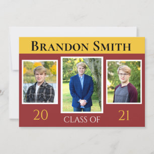 2021 Graduation Maroon Gold Photo Personalizable Invitation