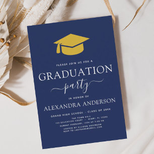 2021 Graduation Party Navy Blue Gold Elegant Invitation