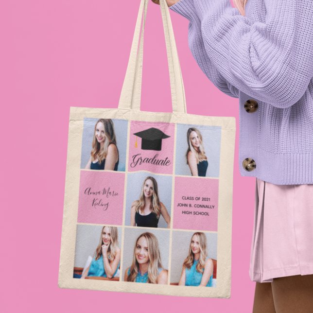 2021 Graduation Senior Portrait Photo Collage Pink Tote Bag (Creator Uploaded)